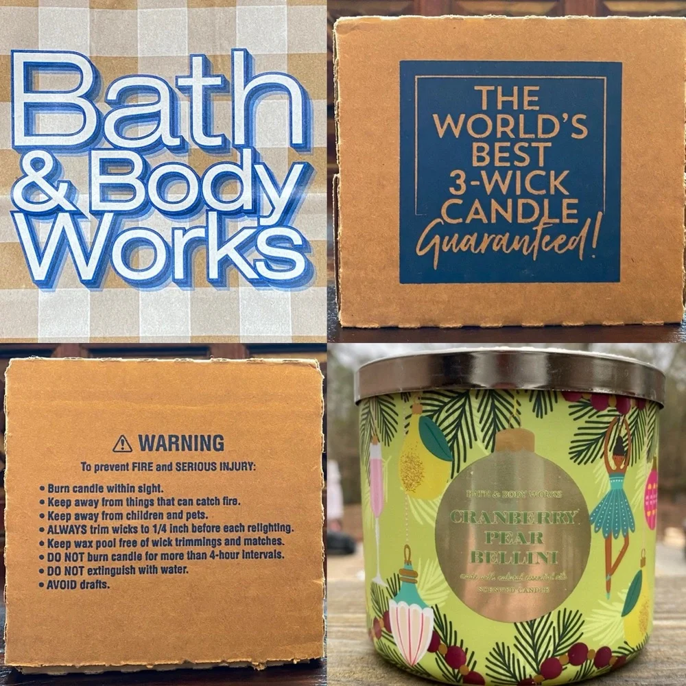 Bath & Body Works Cranberry Pear Bellini 3 Wick Candle With Decorative Lid